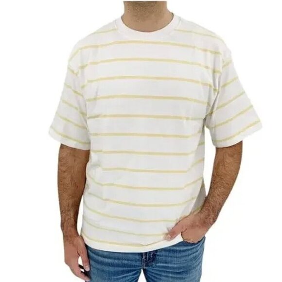 NWT AYR The Capital T White Yellow Stripe Knit Short Sleeve Tee - Picture 1 of 7